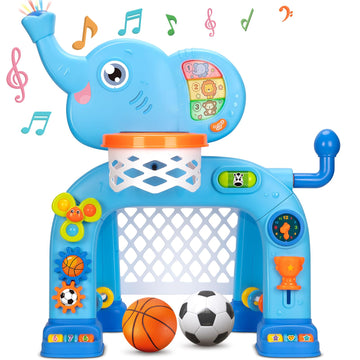 Kizzyea Toys For 1 2 3 Years Old Boys Girls, Toddler Basketball Hoop & Soccer Goal Sports Toy, Interactive Musical Toys, Montessori Toys, Christmas Birthday Gift For Baby Kids Age 12-18 Months