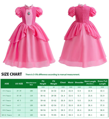 Princess Peach Costume For Little Girl'S Dress Up With Crown Gloves Wand Earrings - Princess Peach Dress For Kids 3T 4T