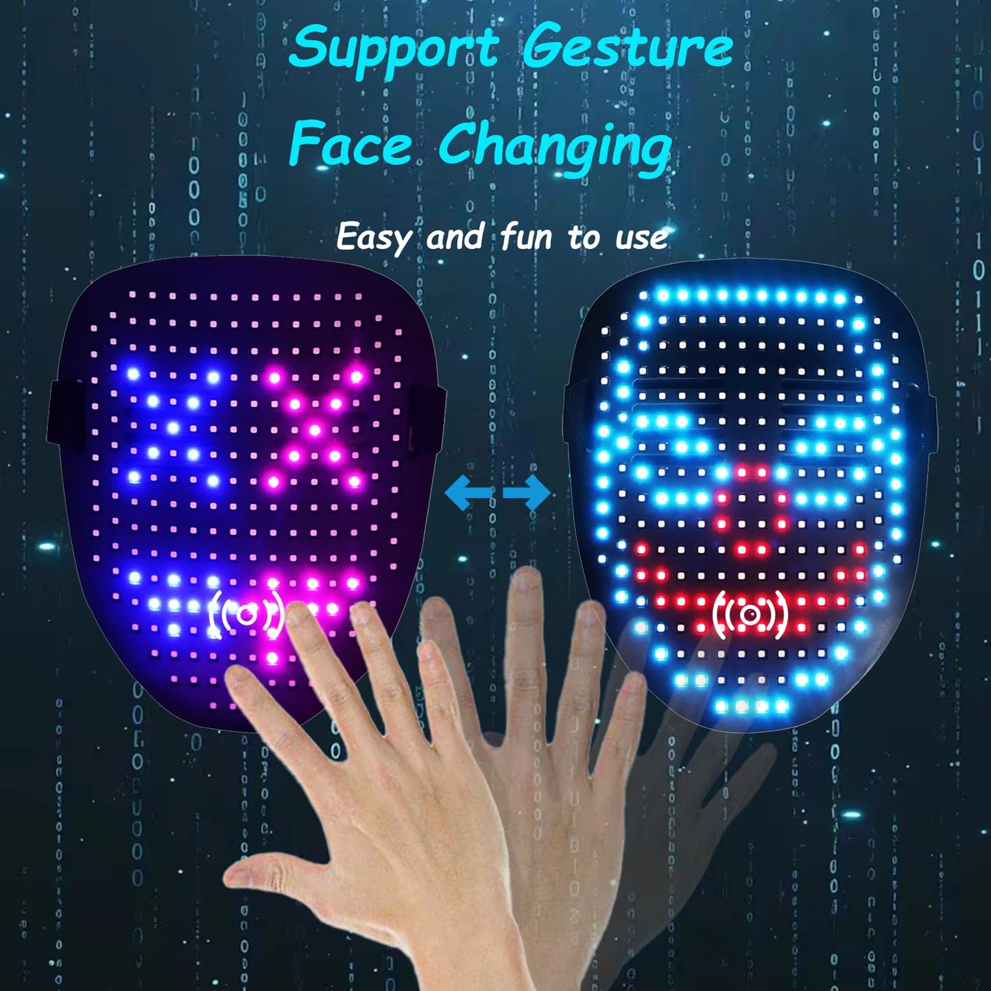 JDBMAOYE Led Mask,Lighted Up Mask With Gesture Sensing,Led Mask Costume For Halloween Costume,Masquerade,Cosplay Party