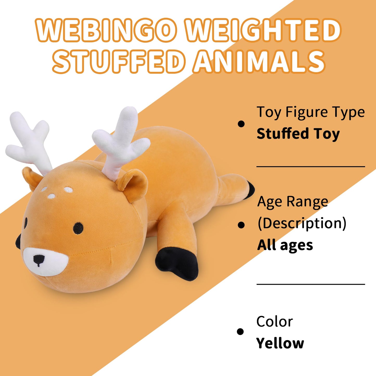 Webingo Weighted Stuffed Animals, 24'' Weighted Deer Plush Toy 4.2 Lb Soft Pillow Cute Giant Plushie Gifts For Kids & Adults(Dee