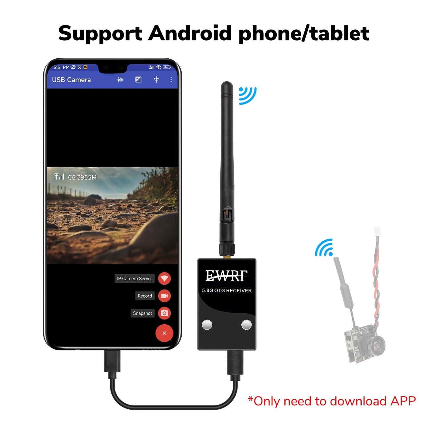 Radiolink 5.8G 48CH Wireless Image Transmission Receiver for RC8X Transmitter FPV Display, Support Android Phone/Tablet ,Work wi