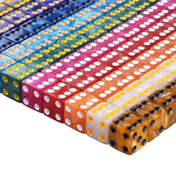 AUSTOR 100 Pieces 6 Sided Dice Set 10 x 10 Pearl Colors Square Corner Dice with Velvet Pouch for Tenzi, Farkle, Yahtzee, Bunco o