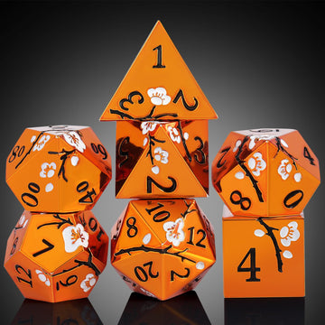 Orange Metal Dice D&D, DNDND 7 PCS Heavy Metallic DND Dice Set with Grogeous Gift Case for Dungeons and Dragon Tabletop Game (Or