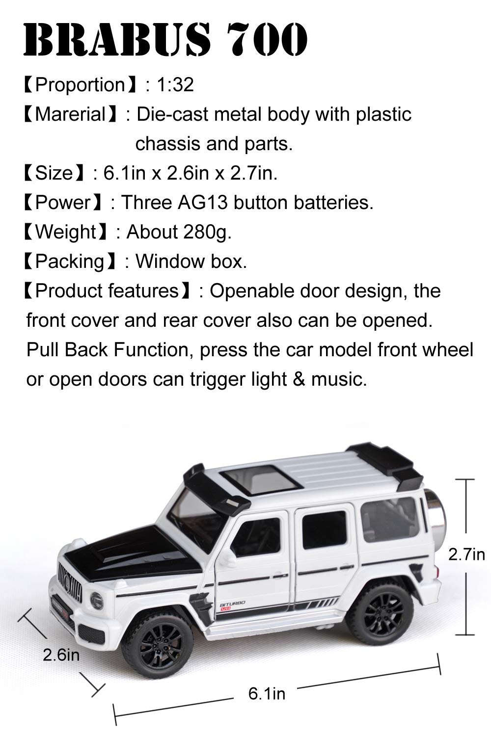 Tianmei 1:32 Suv Kids Toys Die-Cast Alloy Metal Car Model Collection Children Play Vehicle (Bbs - White)