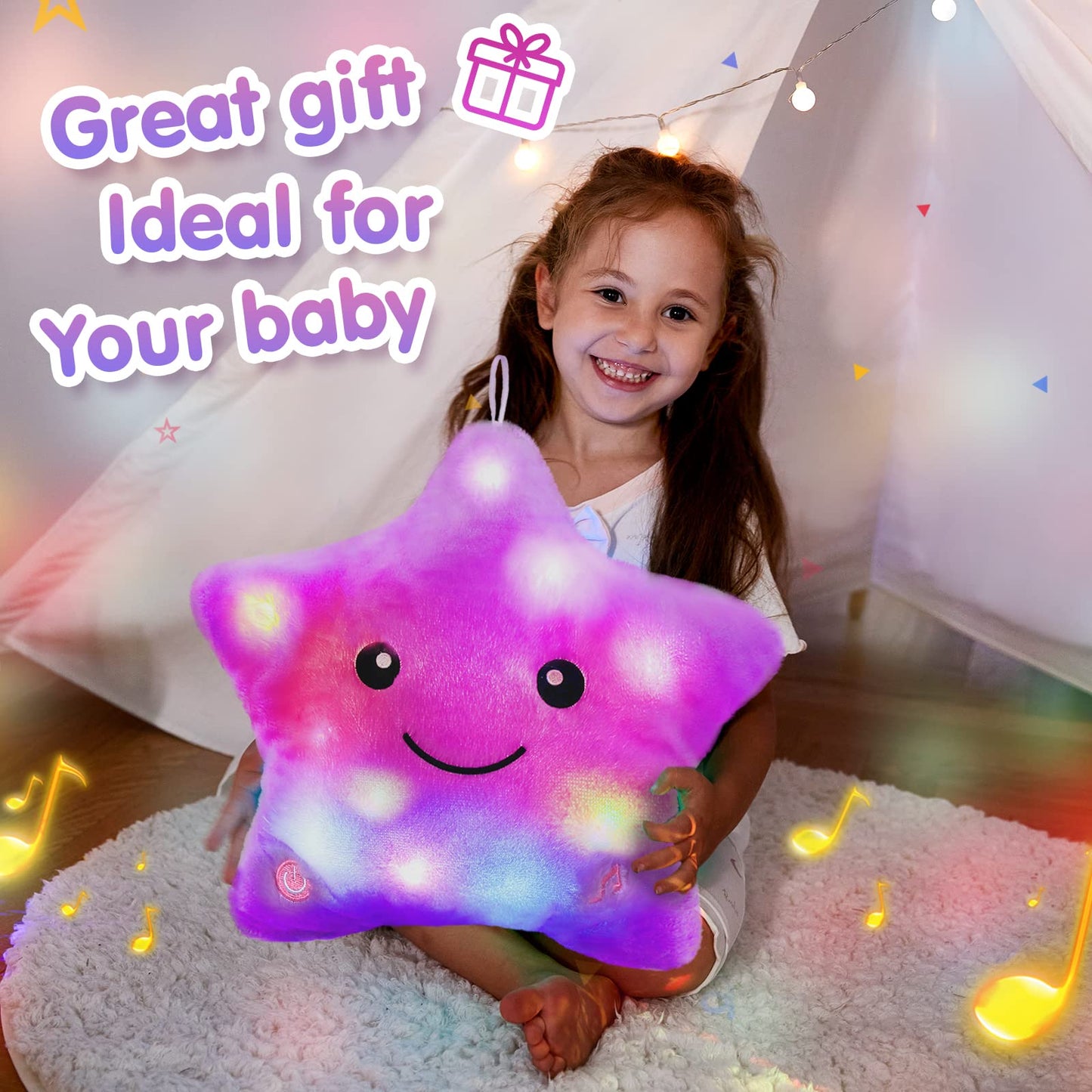 Bstaofy 13‘’ Led Musical Twinkle Star Glow Lullaby Nightlight Stuffed Animals Light Up Toys Afraid Of Dark Singing Birthday Valentines Christmas For Toddlers, Purple