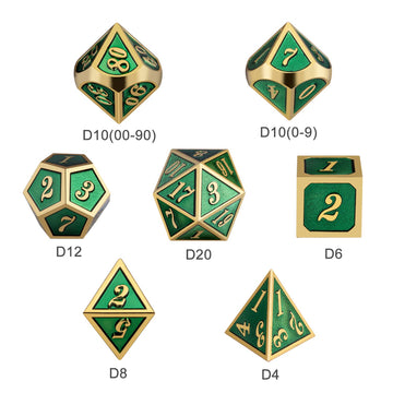 Metal Dice Set D&D, DNDND 7 Die Green DND Dice with Metal Case for Dungeons and Dragons Role Playing Game and Tabletop Games (Go
