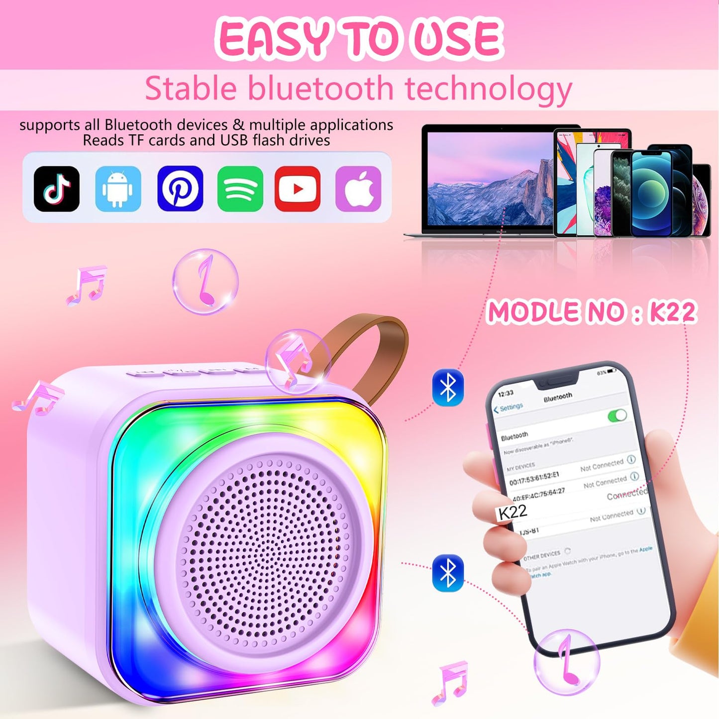 Micqutr Karaoke Machine With 2 Microphones For Kids, Toys Birthday Gifts For Ages 3-12 Years Old Girls Boys, Mini Karaoke Microp