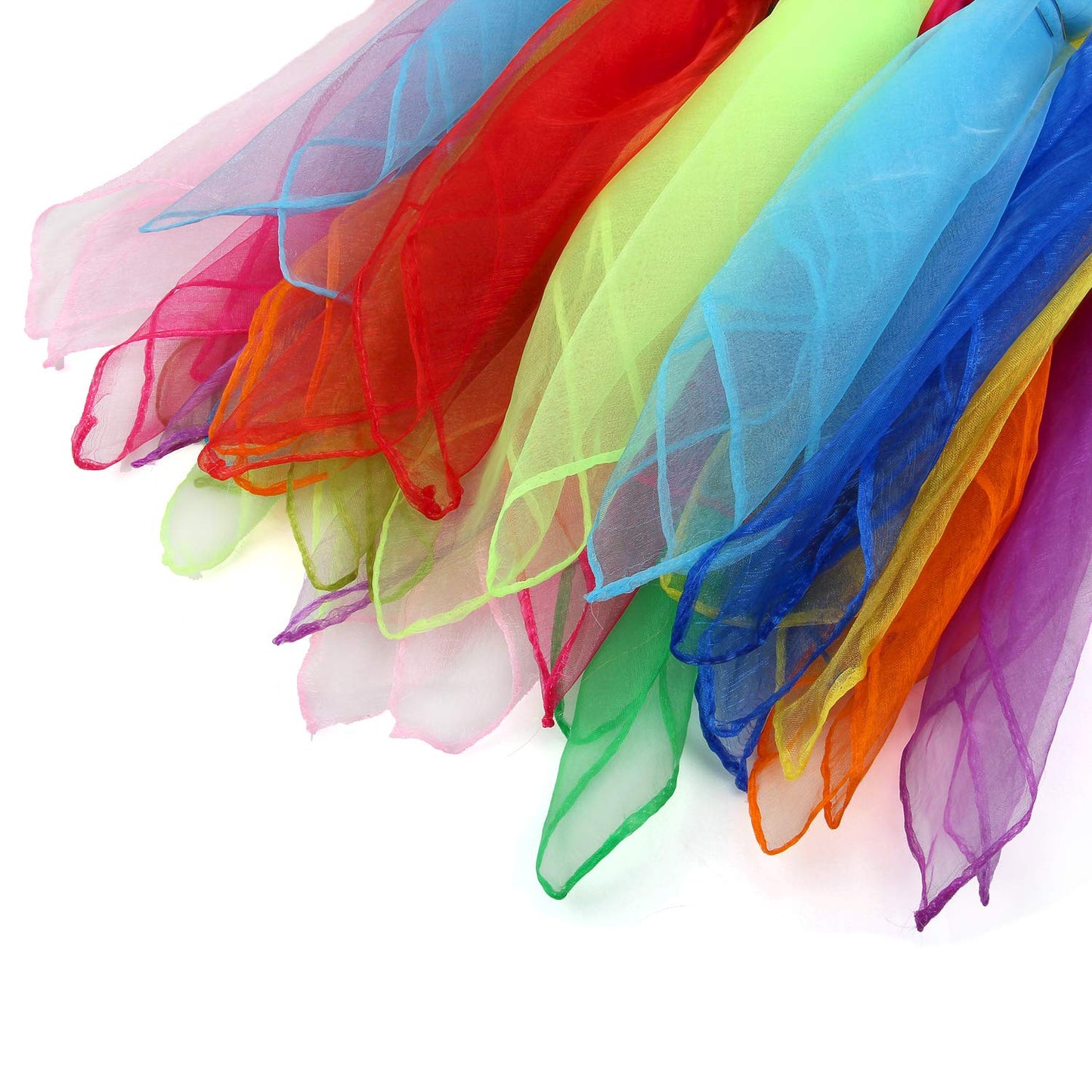 Colovis 36 Pcs Square Dance Scarves, Juggling Scarf Props Magic Trick Silk Scarves Music Movement Scarf 12 Colors 24 By 24 Inches