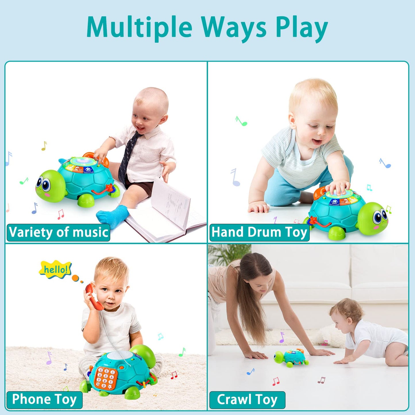 Ussybaby Baby Crawling Toys 6 To 12 Months, Baby Turtle Musical Toys For 12-18 Months, Phone Hand Drum Toy, Baby Toys 7 8 9 10 1