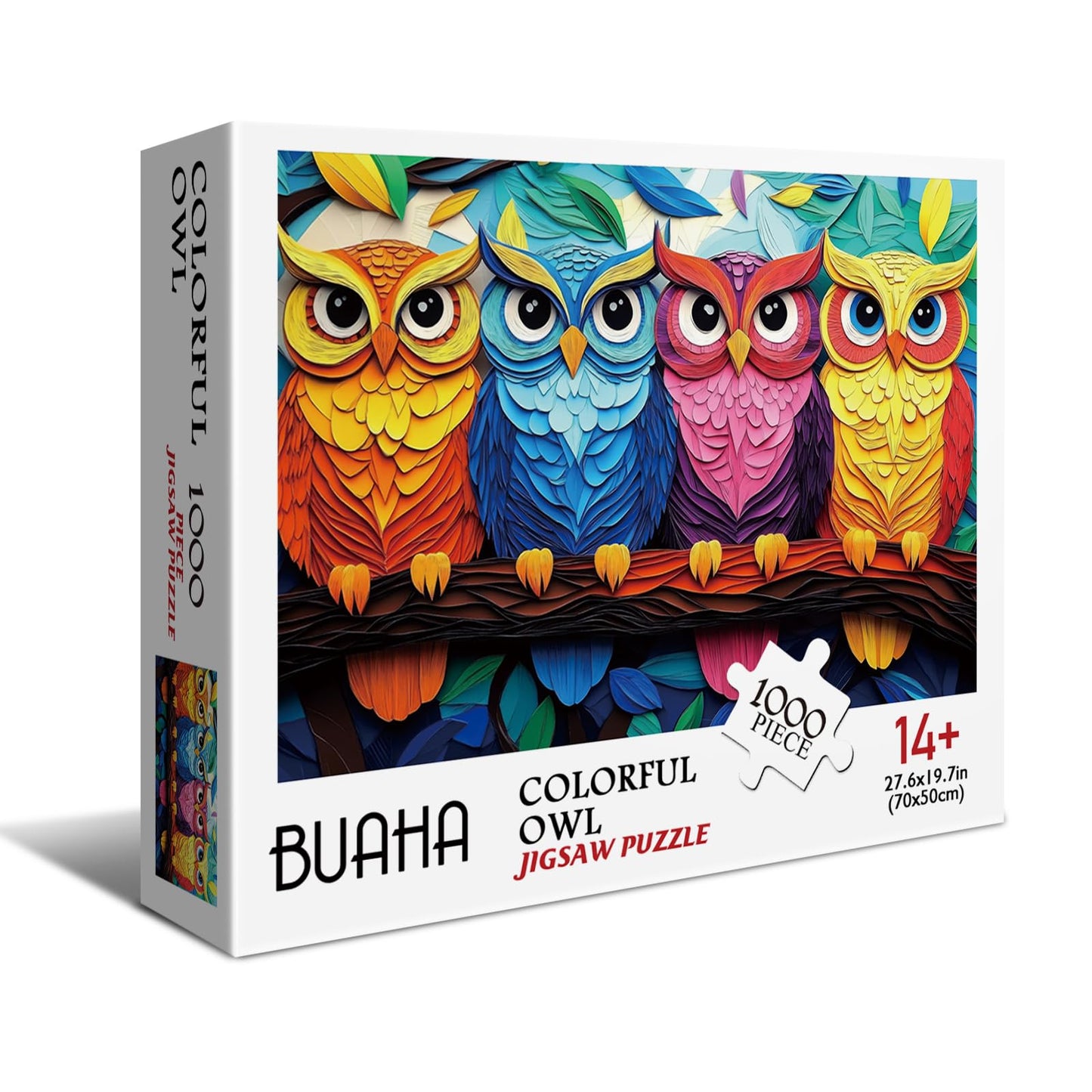 Buhah Colorful Owl Puzzles For Adults 1000 Pieces 3D Paper Art Bird Jigsaw Puzzles Plant Pretty Aesthetic Impossible Puzzle For