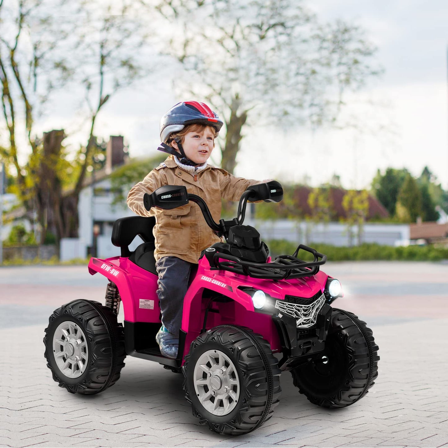 Costzon Kids Atv, 12V Four Wheeler Quad Electric Vehicle W/Forward/Backward Function, 2 Speeds, Music, Headlights, Storage Basket & Backrest, Toddler 4 Wheeler Toy Car For Boys Girls 3+ (Pink)