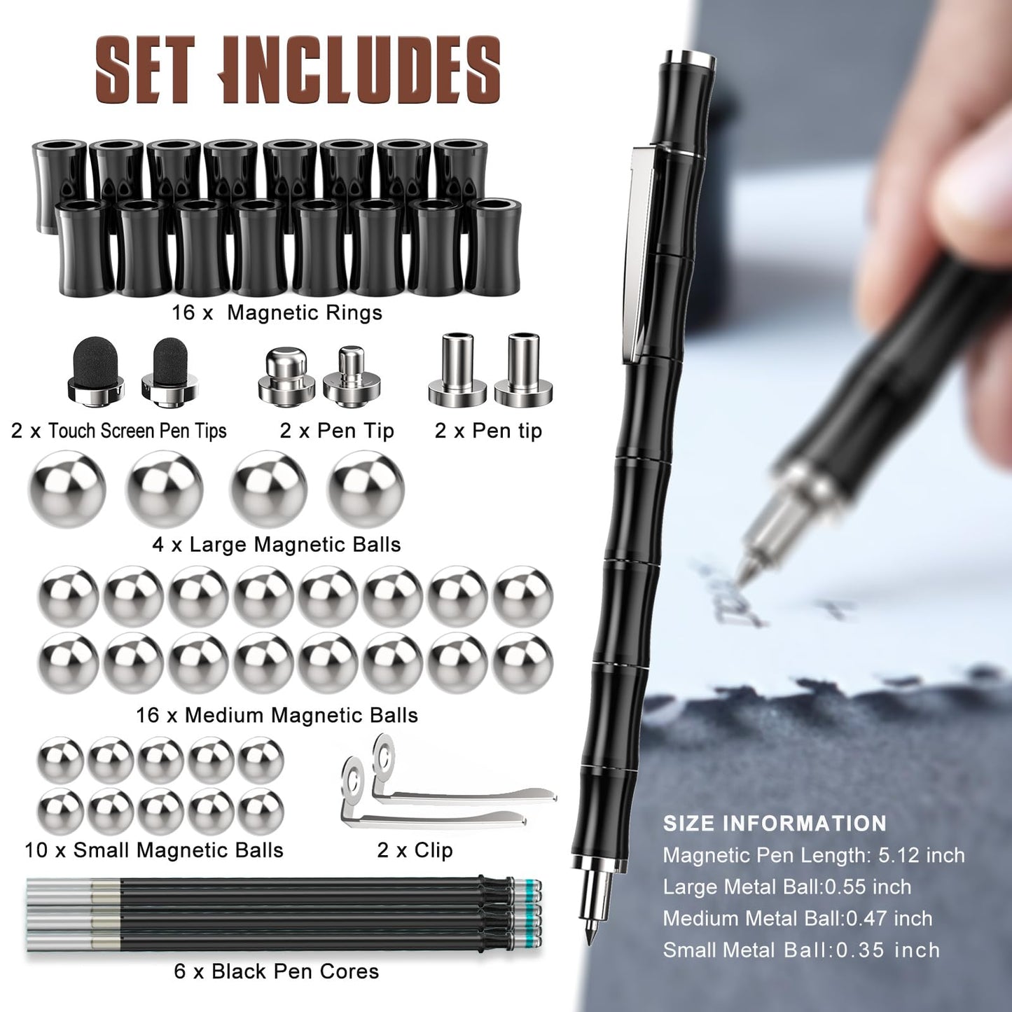 Magnetic Fidget Pen Toys for Teens  Unique Birthday Gifts for Young Men Fun Gifts for Teenage Boys Novelty Christmas Stocking Fillers Gadget for 8 10 11 12 13 14 15 Year Old Boy Engineer Gifts (black)