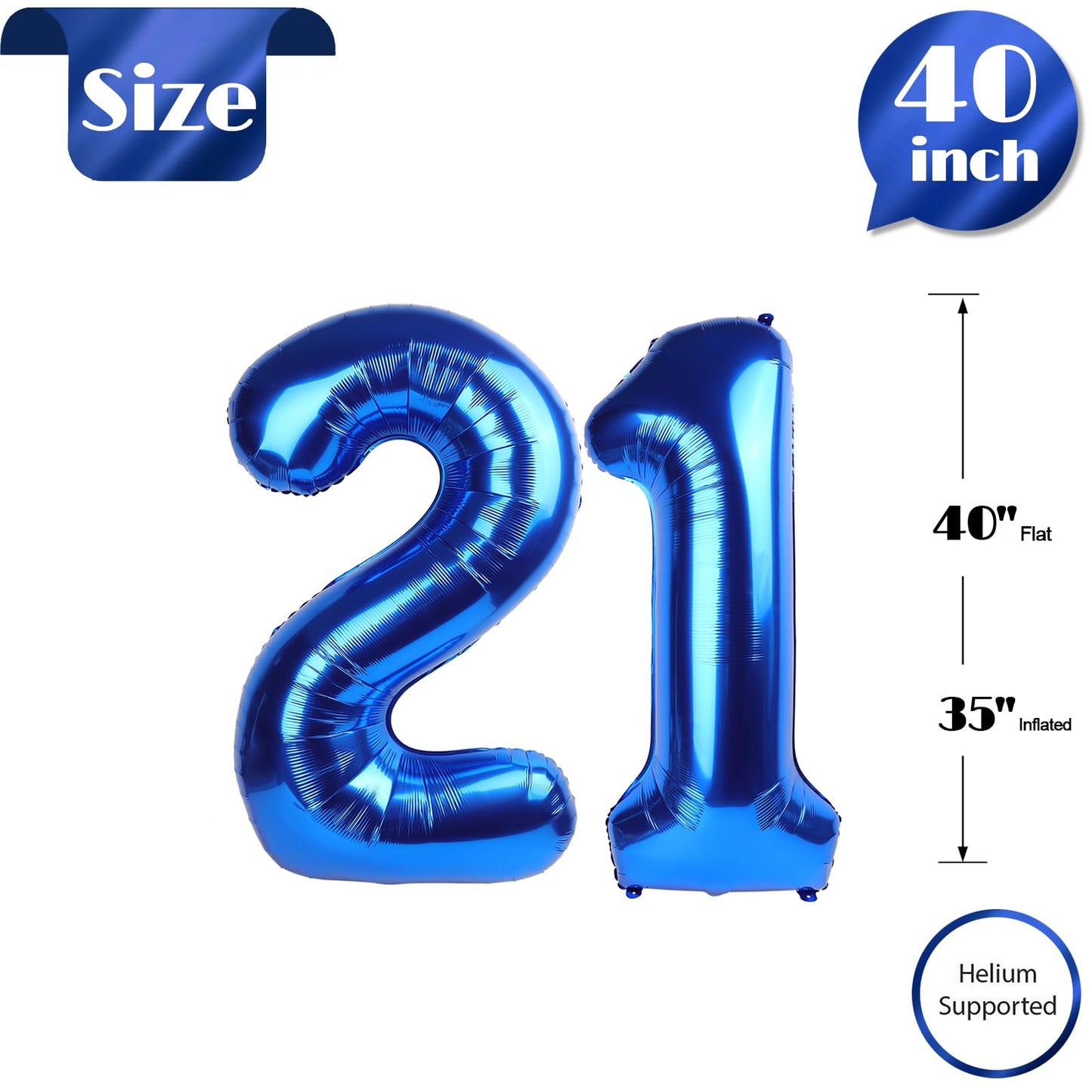 21 Balloon Number, Metallic Blue Number 21St Birthday Balloons 40 Inch, 21 Or 12 Years Old Metallic Blue Birthday Decorations Fo