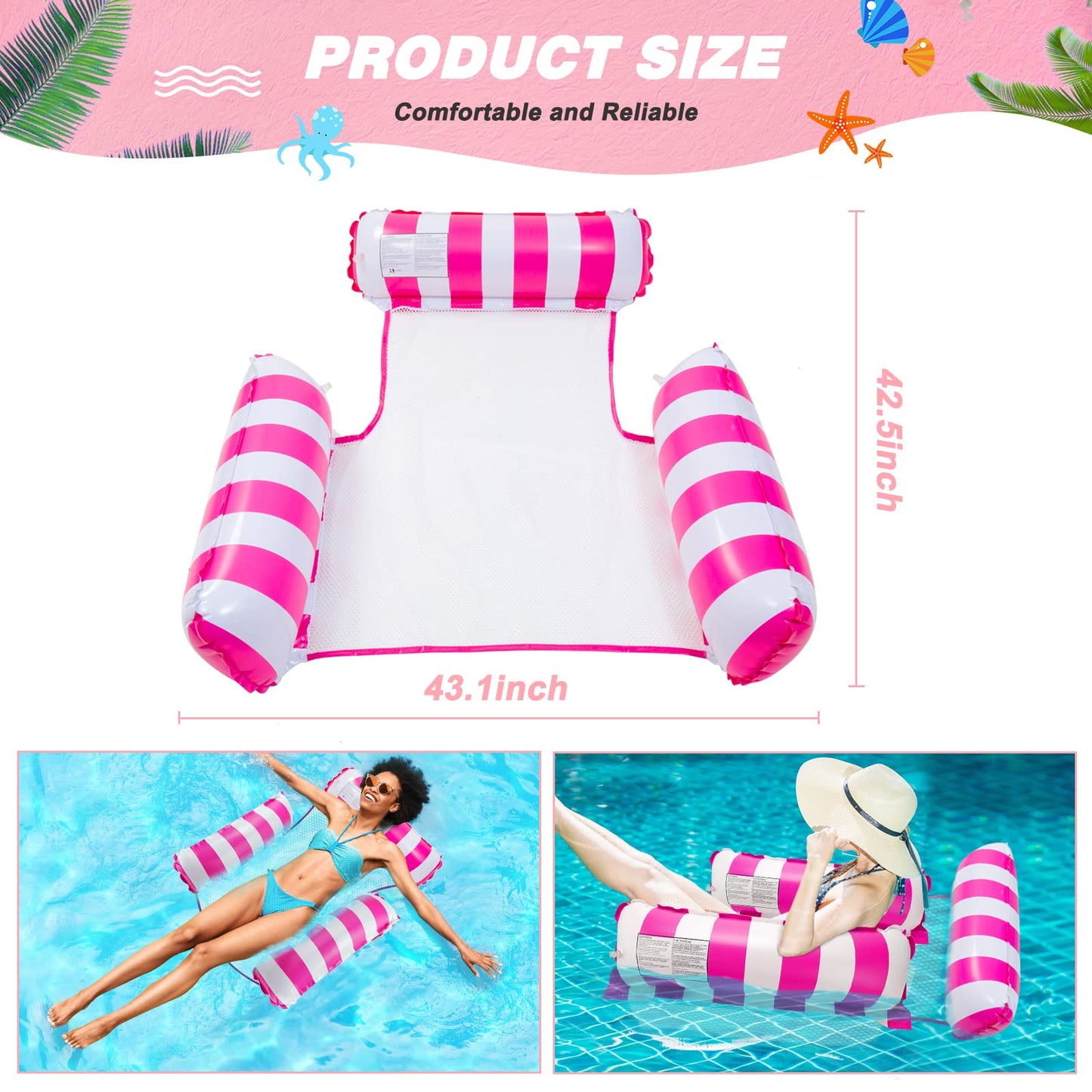 Pool Floats, 2 Pack Inflatable Pool Floats Hammock, Swimming Pool Float Adult Inflatable Water Hammock,Multi-Purpose Pool Hammock (Saddle, Lounge Chair, Hammock, Drifter) For Adults Vacation