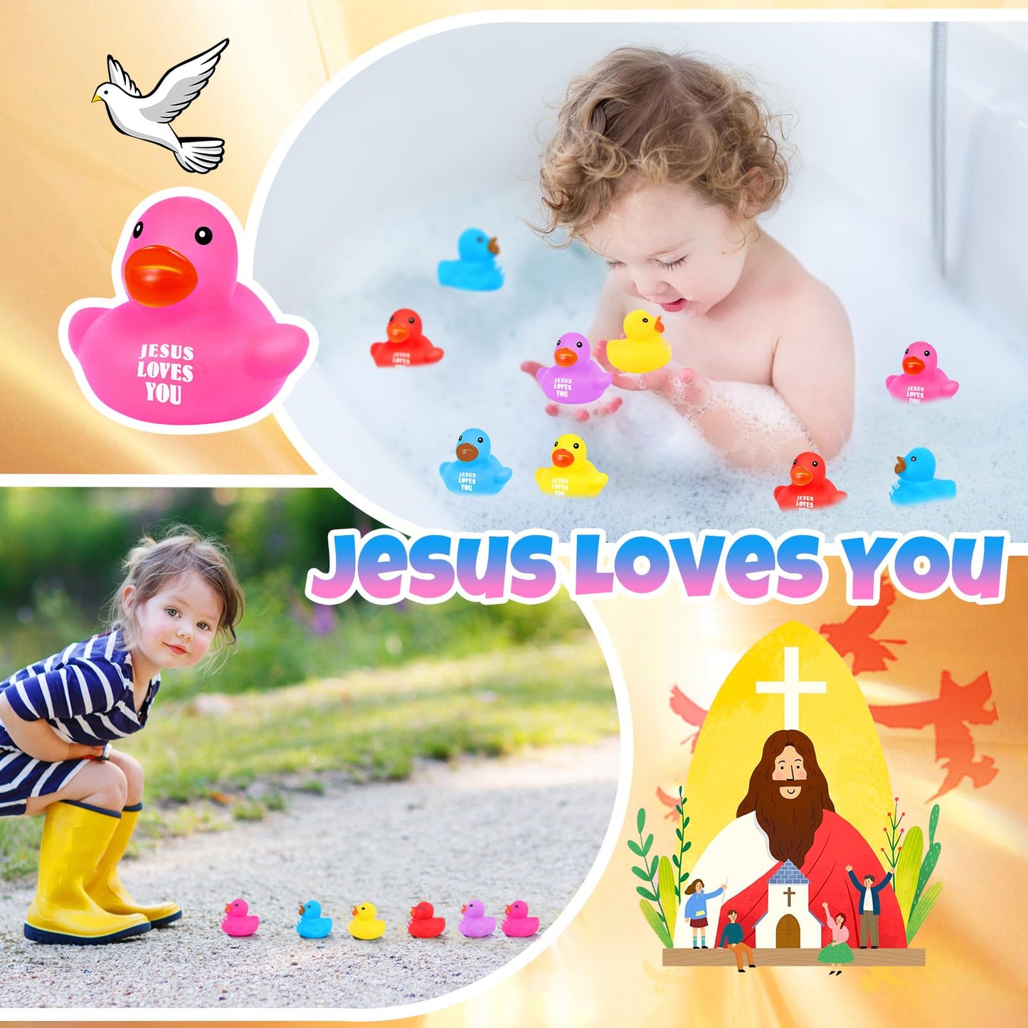 Deekin 100 Pcs Jesus Loves You Rubber Ducks Bulk Jesus Rubber Ducks Christian Ducks Jesus Gifts For Church Religious Christian Events Party Gift Baskets Fillers Reward (1.4 Inch)