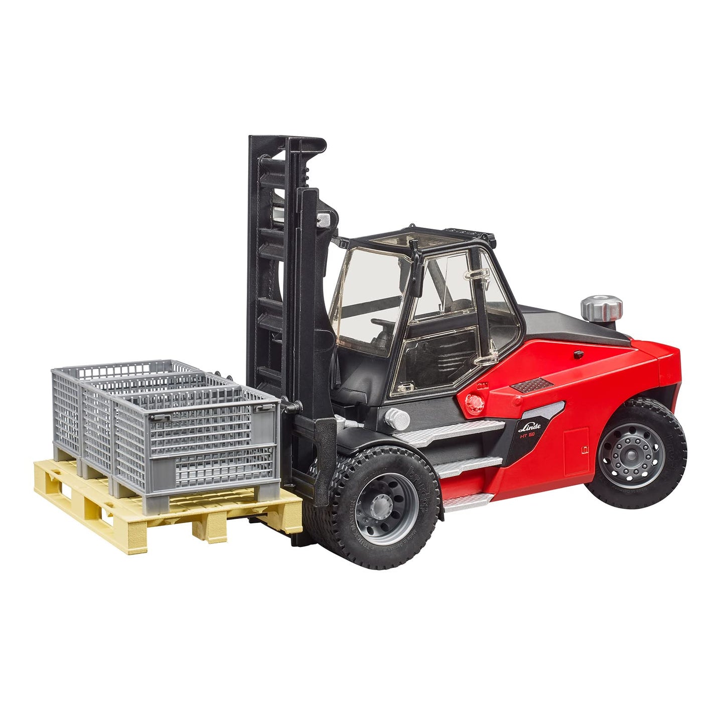 Bruder Linde Hti60 Fork Lift W Pallet And 3 Cargo Cages