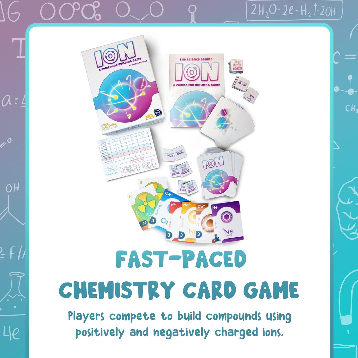 Genius Games Ion: Chemistry Card Drafting Game - 2nd Edition, Paper, Blue/Yellow/White, for High School Students & Teachers