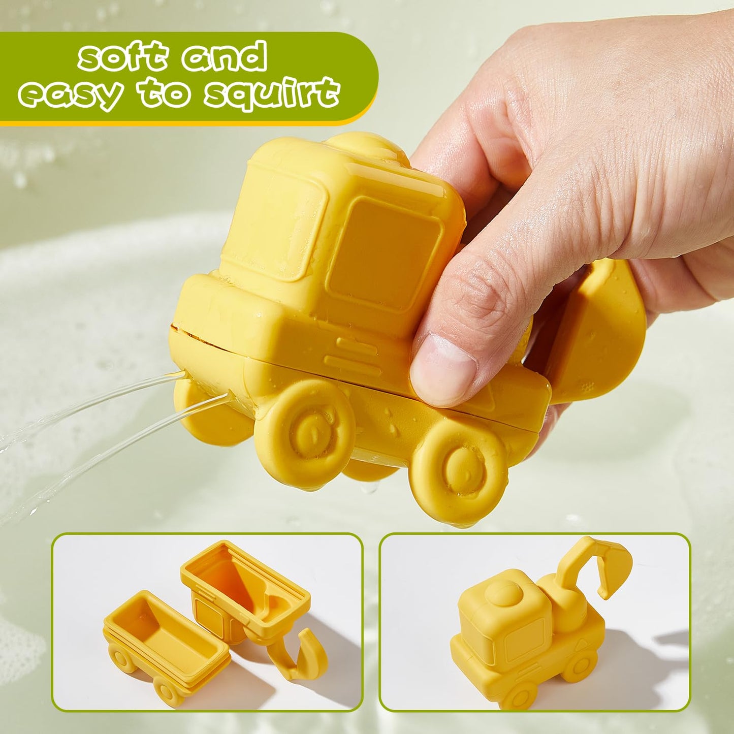 AMCHSURI Construction Bath Toys  4 Pack Food-Grade Silicone Cars Bath Toys for Babies 6-12 Months Mold Free Toddler Bath Toys for 2-4 Safe and Non Toxic Baby Bathtub Toy Dishwasher Safe  BPA Free