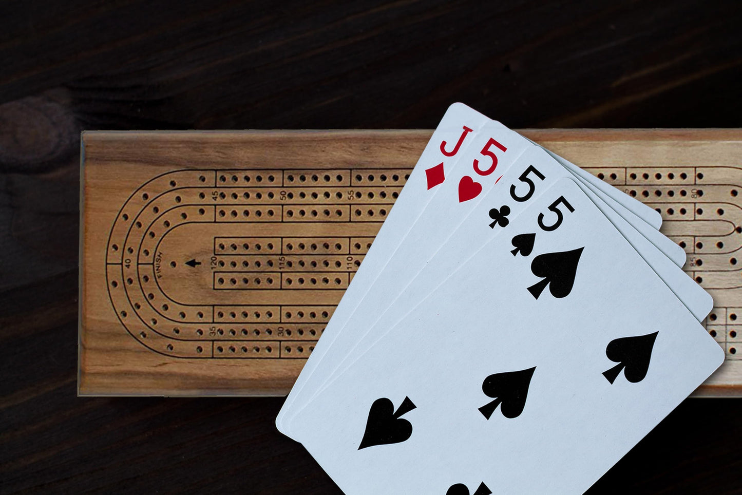 WE Games Cribbage Board Set, 16" Solid Walnut Wood, 3 Track with Metal Pegs, Brown, Model 301213