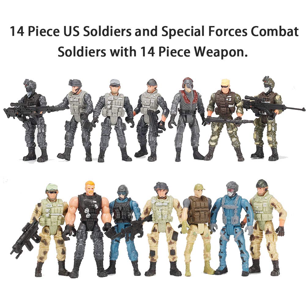 Nasidear 14 Pack Army Men and SWAT Team Soldiers Action Figures Soldiers Action Figures Playset with 14 Design Military  Accessories  for Kids Child Boys Girls