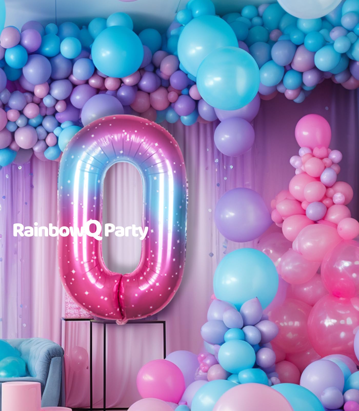 Rainbowq 0 Balloon Number 40 Inch For Boy Or Girl Big Starry 0-9 Foil Mylar Large 0 Number Balloon Happy 0Th Birthday Party Anni