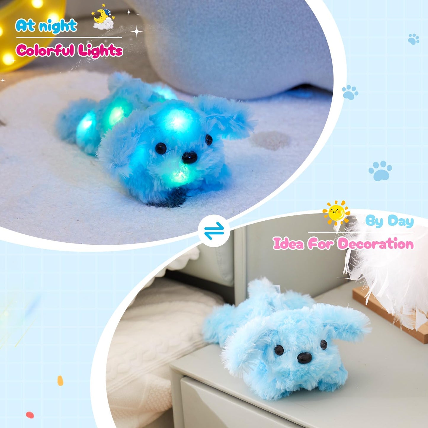Wewill 10'' Light Up Blue Puppy Dog Led Stuffed Animal With Colorful Night Light Glow Soft Plush Toy Gifts For Kids On Christmas Birthday Valentines Day