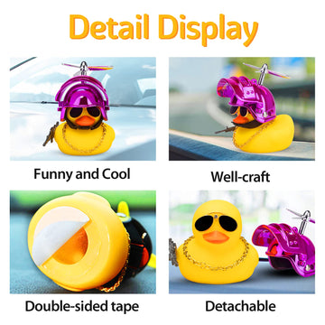 Wonuu Rubber Yellow Duck Car Ornaments Cool Duck Car Dashboard Decorations With Propeller Helmet Sunglasses (Colorful Pink-Yellow G)