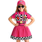 Gortykor Girls Race Car Driver Costume Racer Dress Costume for Girls Halloween Racer Cosplay Dress Up (3-4 Years)