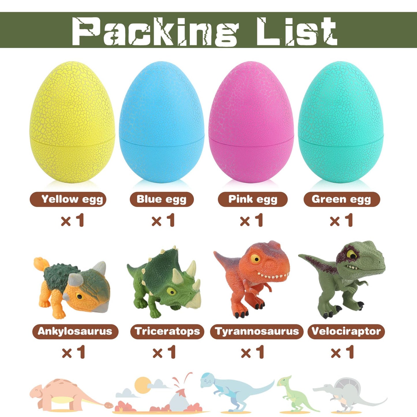 Zohanindl 5.12'' Dinosaur Egg Toy 4Pack, Exquisitely Carved Dinosaur Figures, Dinosaur Collectibles, Easter Eggs, Suitable For B
