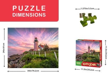 Springbok Puzzles - West Quoddy Head Lighthouse - 1000 Piece Jigsaw Puzzle - Large 30 Inches By 24 Inches Puzzle - Made In Usa - Unique Cut Interlocking Pieces