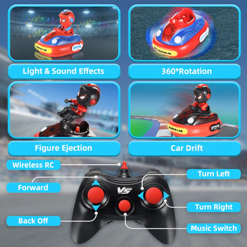 MEDMHSMA Spider Remote Control Bumper Car Set of 2, Mini RC Car with Light & Sound Effect 360 Rotating Spider Figures Bump and E