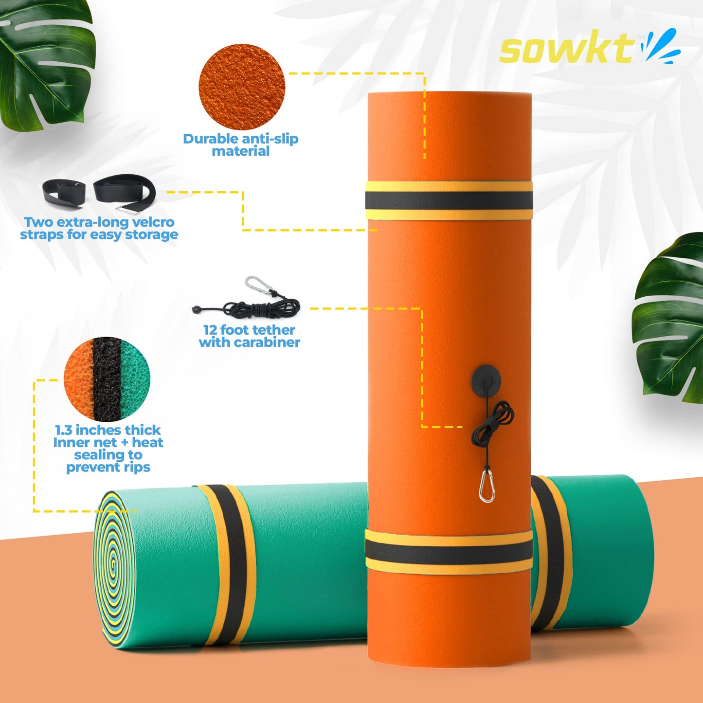 Sowkt 18 X 6 Feet Lily Pad Extra Large Floating Mat For Lake And Boating - Giant Floating Water Pad (Orange/Black/Green)