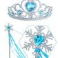 Princess Dress Up Party Accessories Set With Gloves,Crown,Snow Wand And Wigs For Women Blue (4Pcs)
