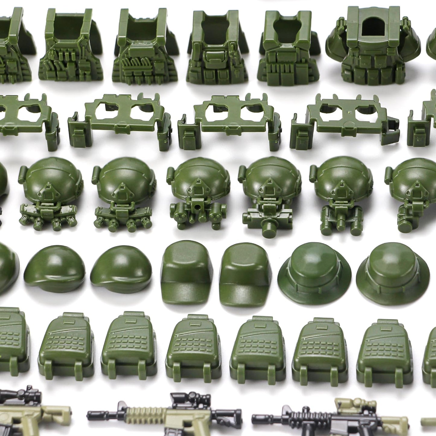 Jungle Green Army Accessories Kit 325 Pcs Military  Pack Gear E.O.D Suit NVD Helmet Shipping Container protective coveringy Building Block Toy for Soldiers Compatible with Major Brands