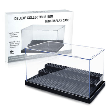 Generic Minifigure Display Case For Action Figures Blocks, Acrylic Display Box Storage, Clear Minifigure Display Shelves With 3 Movable Steps Disply Shelf Gift Collection Models Minifigures (Black)