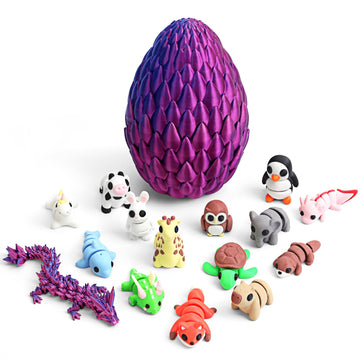 15 Packs Mini 3D Printed Animals, 3D Printed Fidget Toys Figures Set, Fidget Desk Toys, Dragon Eggs with Dragon Inside, 3D Print