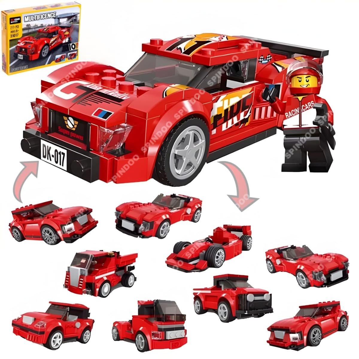 Spindoo 217 Pcs Pull Back Car Building Blocks Set  Stem Construction Kit With Racing Car, Police Bike, Helicopter & House | Edu