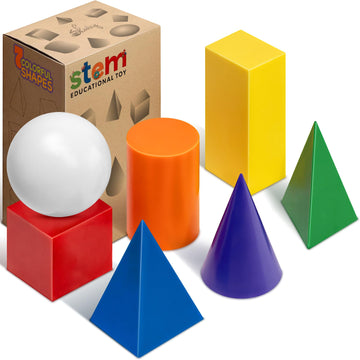 Skoolzy 7 Pcs 3D Shapes For Teaching And Math Manipulatives - Geometric Shapes And Geometric Solids, Math Teacher Supplies, Shapes For Math Manipulatives Kindergarten, 3D Shapes For Geometry Games