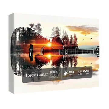 Colorful Guitar Forest Puzzles for Adults 1000 Pieces, Beautiful Art Landscape Lake Sunset Jigsaw Puzzles, Pretty Scenic Tree Sc