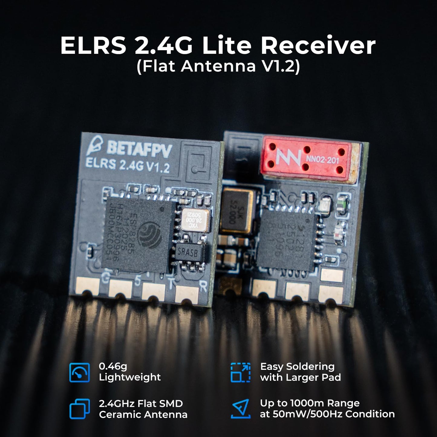 BETAFPV ExpressLRS Lite Receiver with Flat SMD Ceramic Antenna High Refresh Rate Long Range Performance Compatible for 65/75/85m