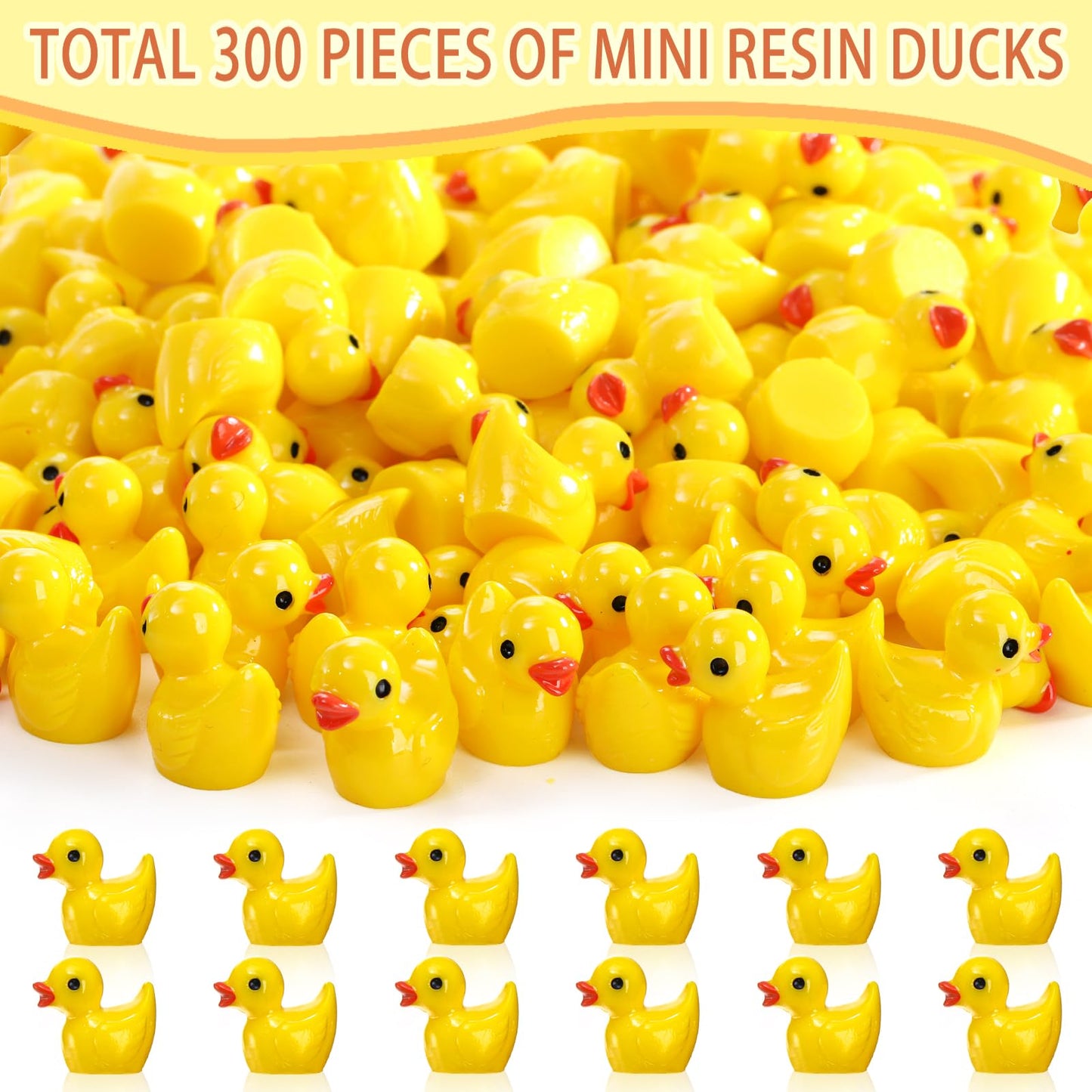 Goaste 300 Pieces Mini Resin Ducks, Tiny Yellow Duck Figurines, Cute Duck Miniatures Bulk For Cake Decoration, School Project Ac