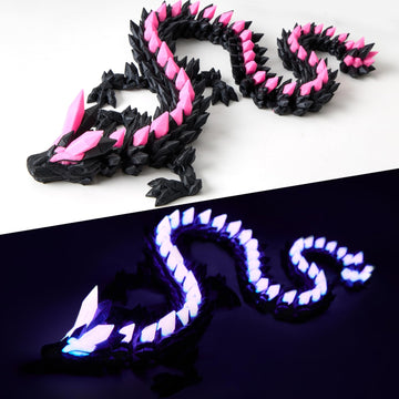 24 Large 3D Printed Glow in the Dark Dragon Flexible Articulated Crystal Dragon Fidget Toy Cool Big Dragons Toy Huge 3D Printed Dragons Gift for Girls Boys Kids age 3-5 4-7 8-12 Christmas & Birthday