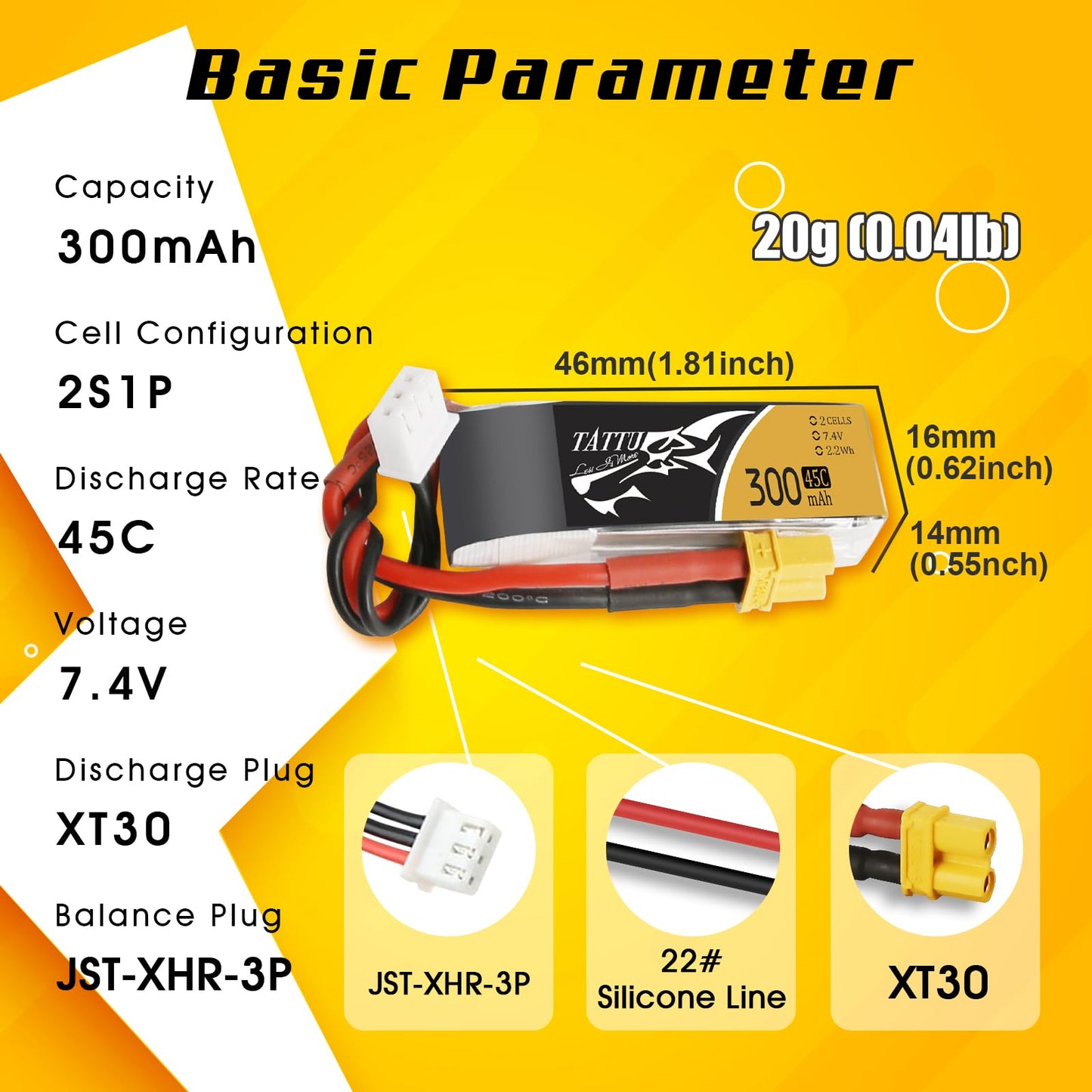 Tattu 4Pcs 7.4V 300Mah 2S 45C Lipo Battery Pack With Xt30 Plug For Emax Babyhawk Micro Fpv Quad Racing Drone