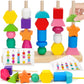 Kizzyea Montessori Toys For 3 Year Old, Wooden Beads Sequencing Toy Set, Stacking Blocks & Lacing Beads & Matching Shape Stacker