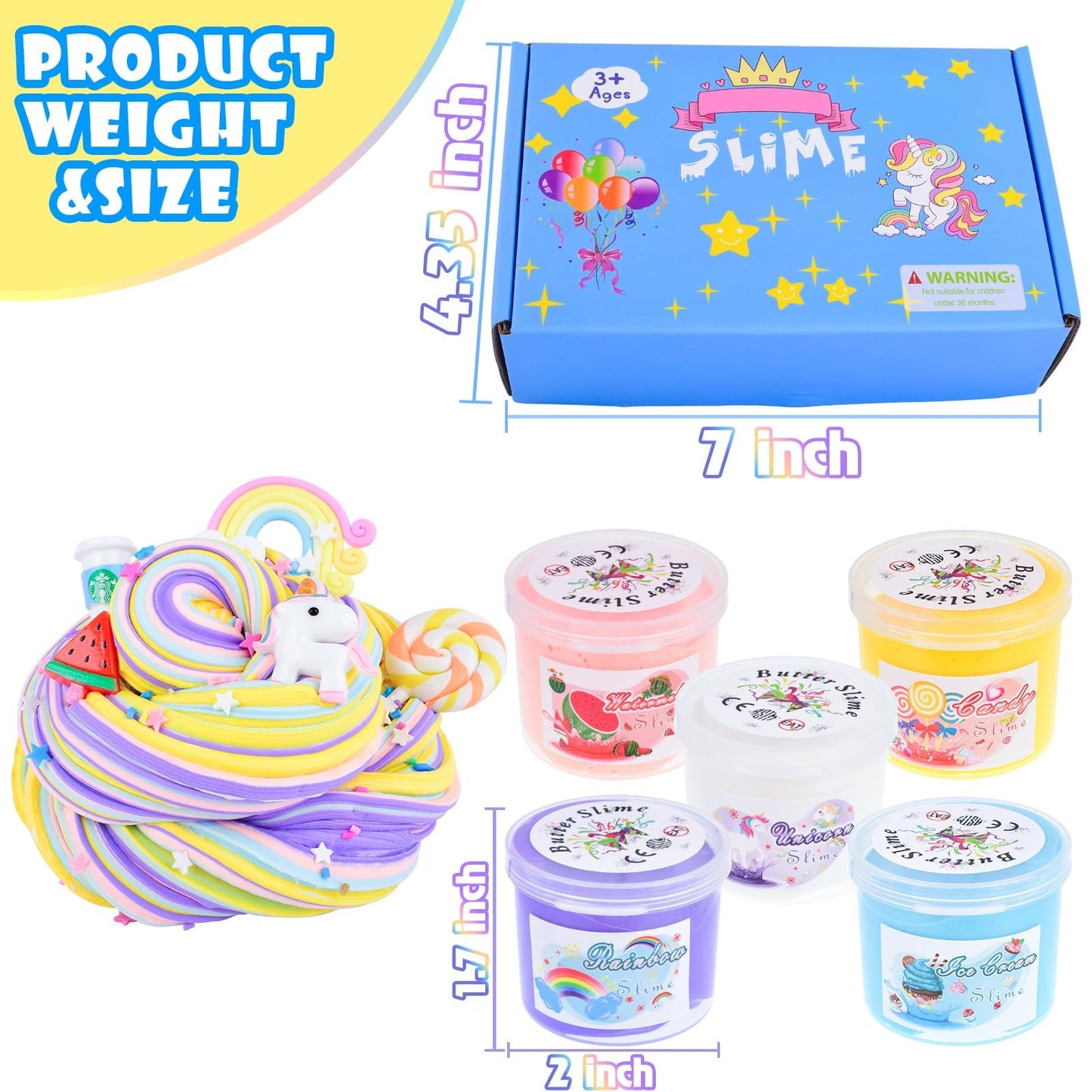 5 Pack Butter Slime Kit, With Fun Slime Add Ins, Soft Non-Sticky, Stress Relief Toy, Birthday Gifts For Kids, Classroom Rewards,
