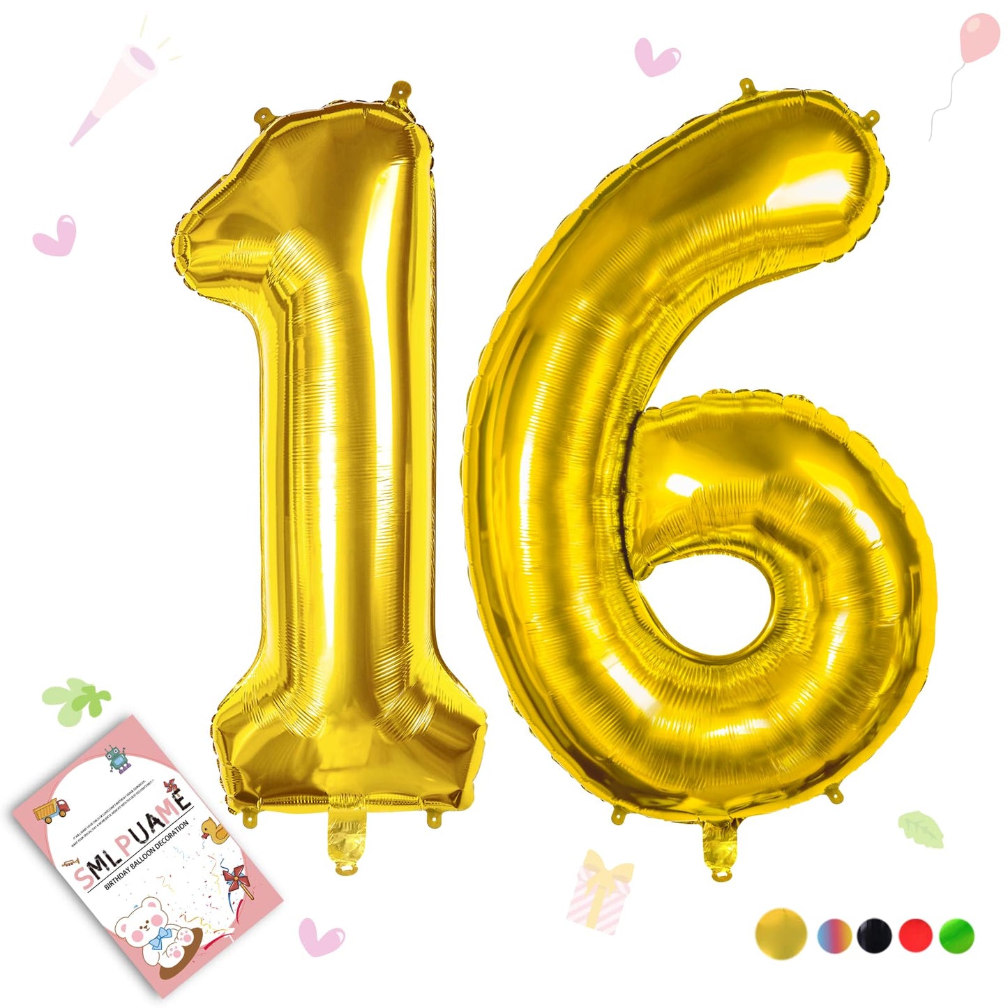 Smlpuame 40 Inch Number Balloon 0-9 Gold Large Number 16 Balloons,Digital Balloons For Birthday Party Celebration Decorations Su