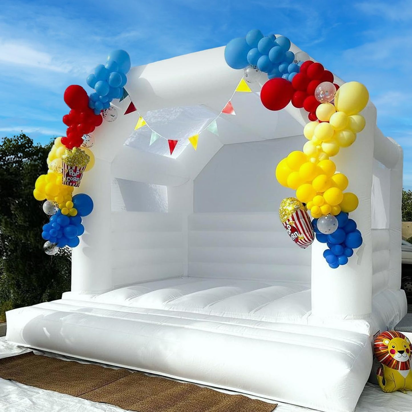 Inflatable White Bounce House Castle, 13X13X10Ft Large Jumper Pvc Bouncy House With Dome And Blower For Toddler Kids And Adults