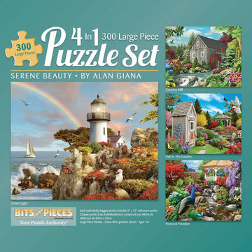 Bits And Pieces - 4-In-1 Multi-Pack - 300 Piece Jigsaw Puzzles For Adults-Each Measures 16' X 20' (46Cm X 61Cm)-Serene Beauty By Artist Alan Giana