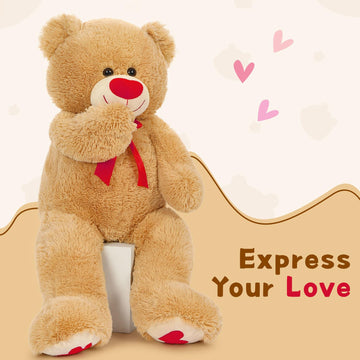 Maogolan Giant Teddy Bear 35' Stuffed Animal - Red Heart Footprints Big Teddy Bear Plush For Valentines Gift,Anniversary,Long Distance