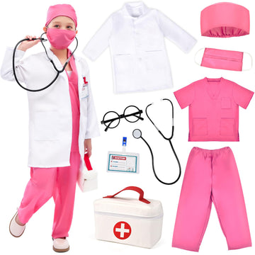 Toylink Doctor Costume For Kids Girls Halloween Doctor Dress Up With Lab Coat Carrying Bag Accessories Pretend Play Kit